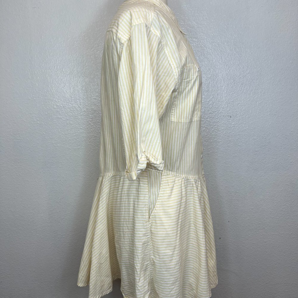 FREE PEOPLE Yellow Stripe with half sleeve Shirt Dress Size L - Picture 9 of 11